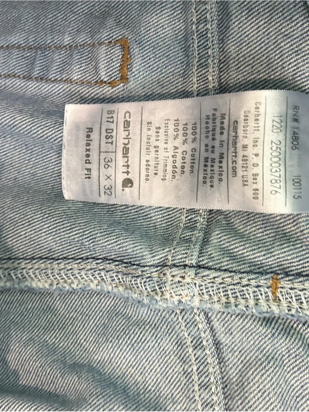 Carhartt Men's Light Blue Relaxed Fit Denim Jeans 36 x 32 workwear Streetwear